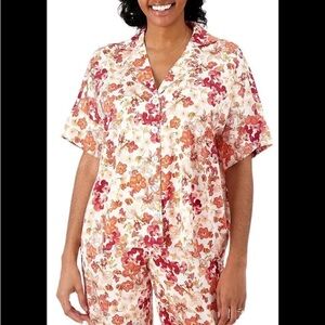 NWT Breezies Lounge All Over Floral Button Front Shirt Rose Multi Large